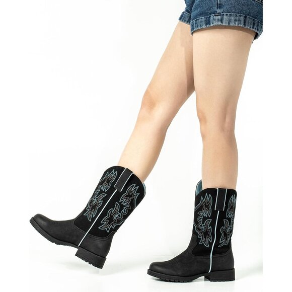 SheSole Women Black Western Cowboy Slip Resistant Cowgirl Work Boots - Picture 8 of 9